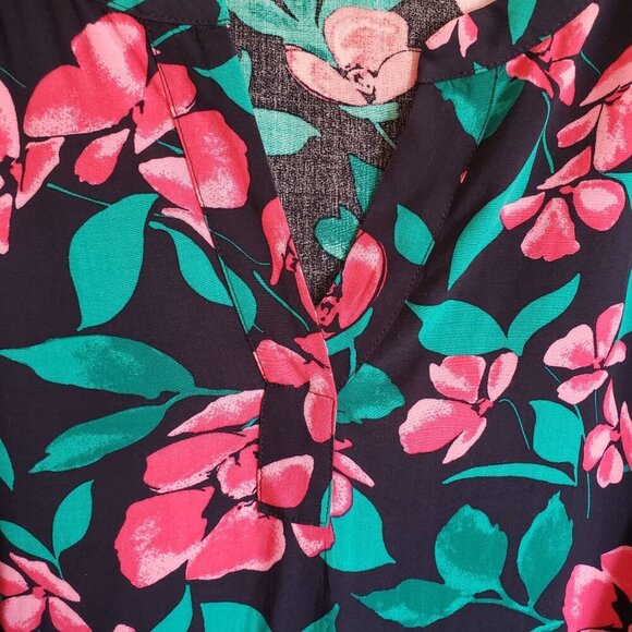 Talbots Split V-Neck Tropical Floral Top Blue/Pink Women's 3X Hawaiian Vacation - Picture 5 of 10